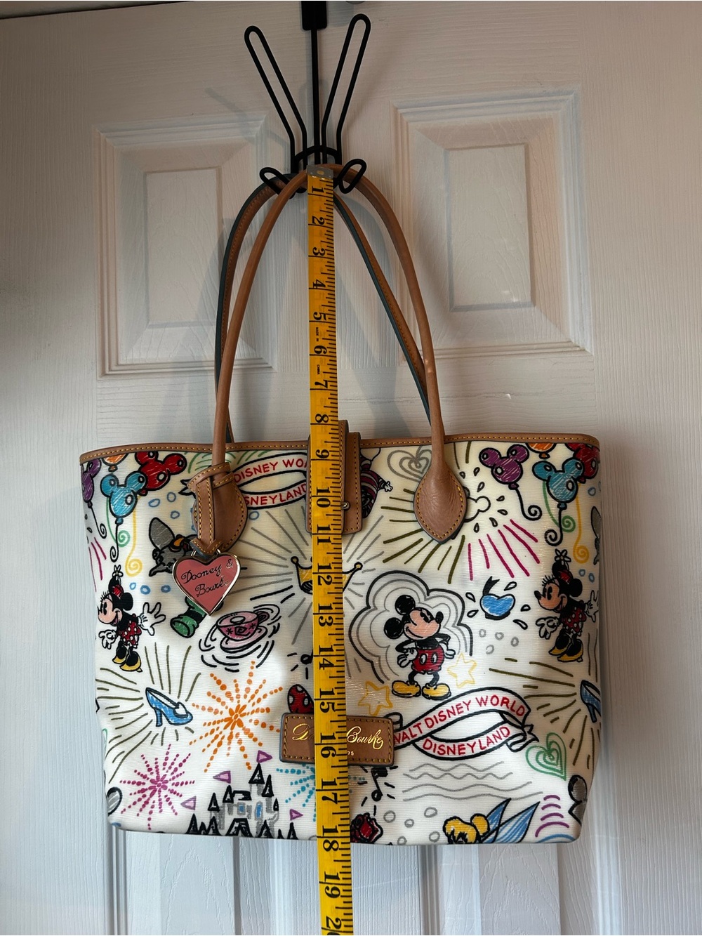 Dooney & Bourke White Disney Mickey Mouse Canvas Tote with Tan Leather Trim - Picture 2 of 11